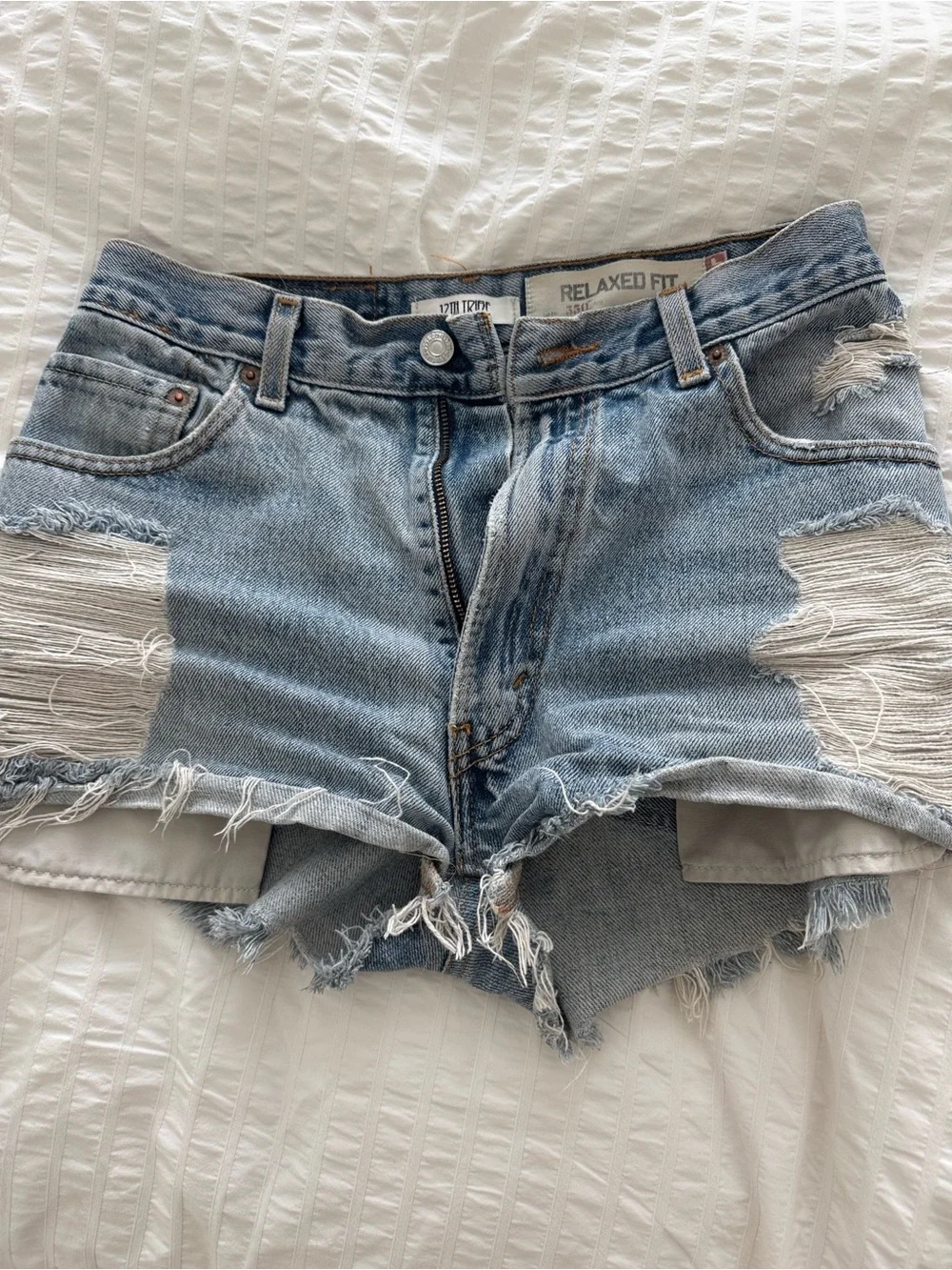Levi's Light Blue Distressed Relaxed Fit Denim Shorts